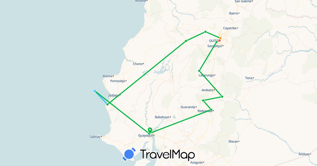 TravelMap itinerary: bus, hiking, boat, hitchhiking in Ecuador (South America)